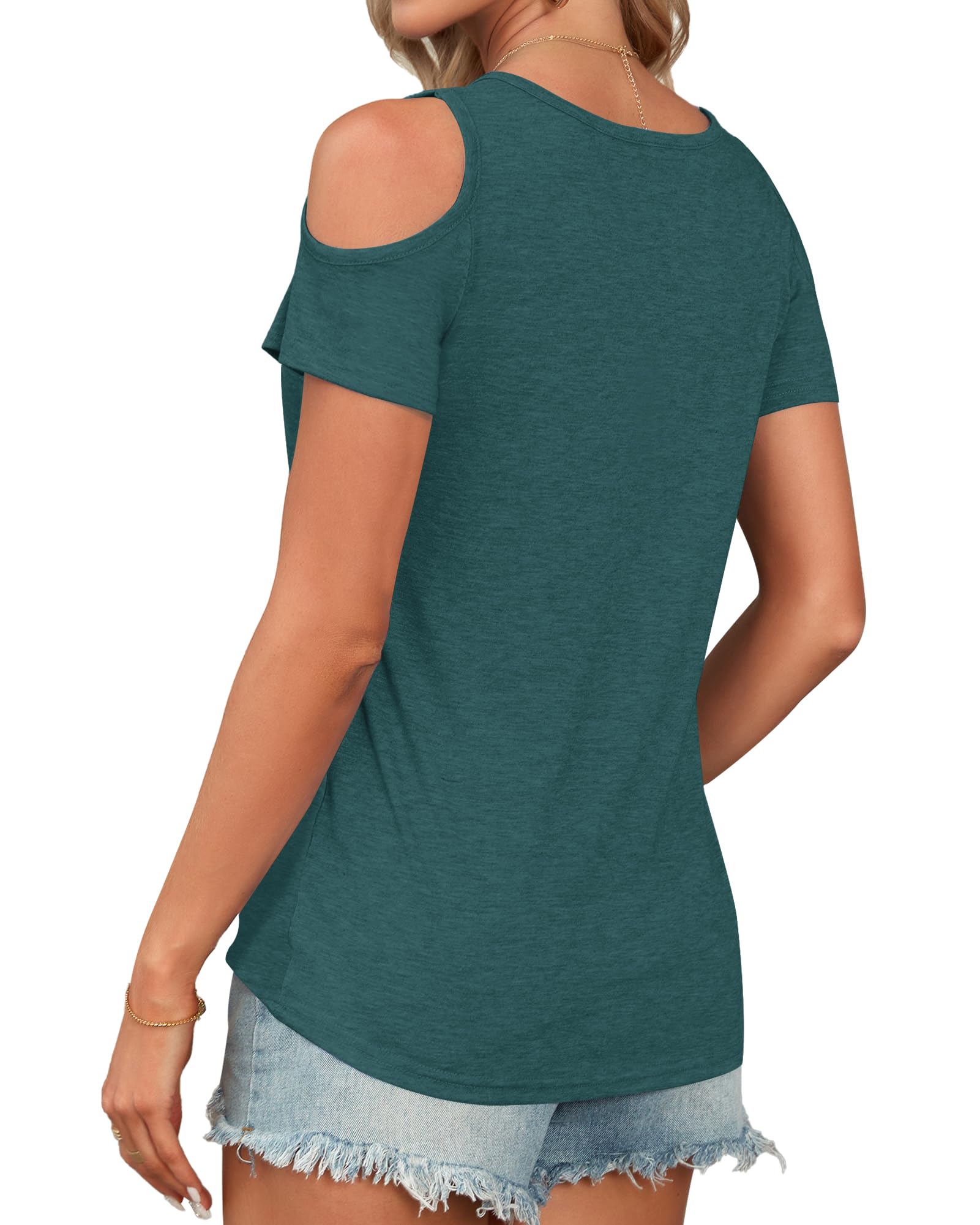 WNEEDU Magliette Donna Estive Manica Corta T Shirt con Scollo a V Senza Spalline Top Maglia Elegante