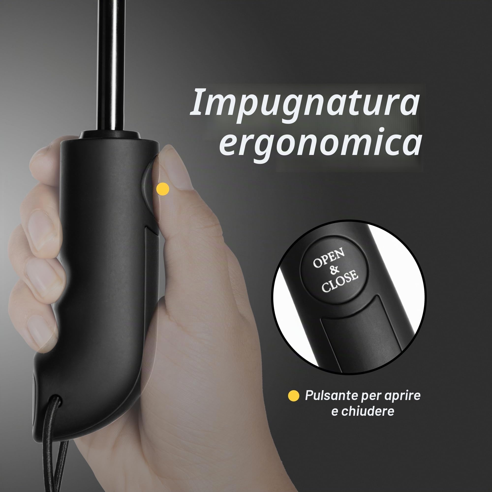 Conlun Ombrello pieghevole compatto anti-tempesta - antivento automatico nero per uomo, rivestimento in teflon 210T, inverso da 105 cm, da pioggia grande 10 ossa Regali di Natale