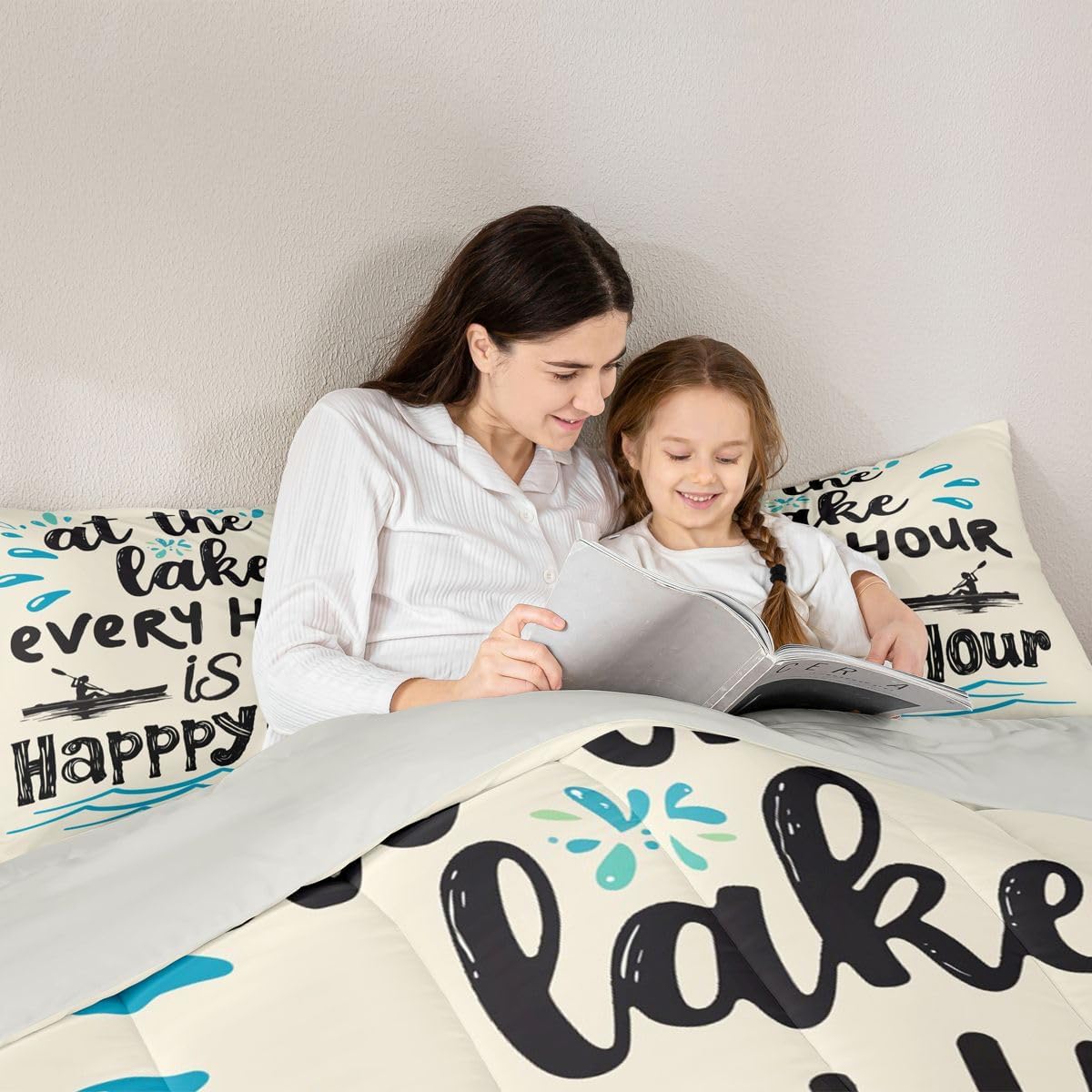 Erosebridal Lake House Decor Comforter Set, Farmhouse Paddle Bedding Set Queen Size, Rustic Fishing Duvet Insert for Kids Teens Adult, Lake Cabin Decor Lake Life Down Comforter Gift for Lake Lover - Image 5