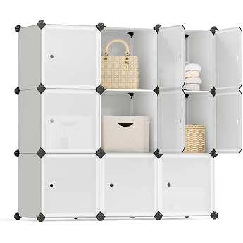 SONGMICS 9 Cubes DIY Plastic Shelf System Wardrobe with Doors