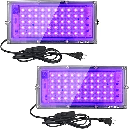 2 Pack 50W Black Lights , Indmird Black Lights for Glow Party, Blacklight Flood Light with Plug and Switch,for Glow Party, Halloween, Fluorescent Poster, Body Paint
