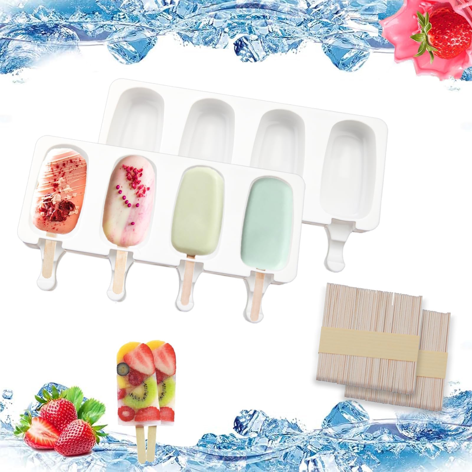 Uhat IceCream Silicone Bar Mould Maker Frozen Dessert Chocolate Cake