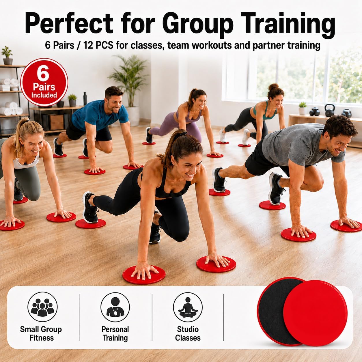 Core Sliders 6 Pairs, 12 Pack Exercise Gliding Discs for Working Out, Dual Sided Workout Sliders for Carpet and Hardwood Floors, Fitness Slide Discs for Legs, Full Body Core Training