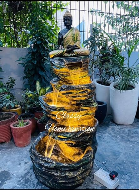 Classy Home Creation Buddha Fountain 4 feet for Home Decor,Garden, Office | Step Water Fountain for Living Room| Rock Fountain 4 feet with Ganesh Statue for Home