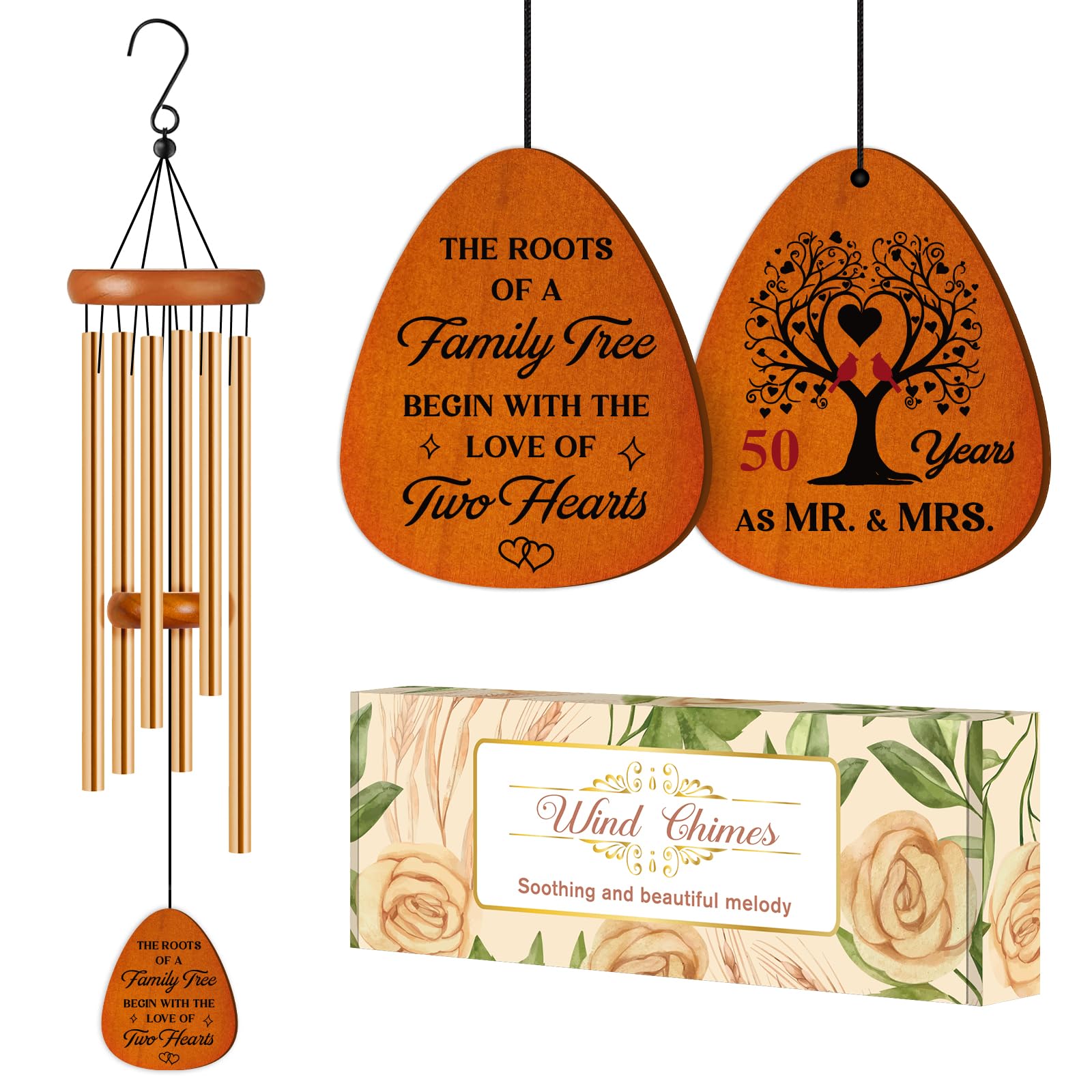 50th Anniverasry Wedding Gifts Wind Chimes, Anniversary Golden Gift for Couple, Wife, Husband, Romantic 50 Years Presents for Parents, Friends, Grandparents, Windchimes Decorations