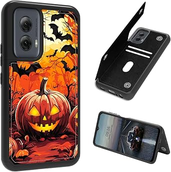 Pumpkins in The Woods Case for Motorola Moto Edge 5G 2024 PU Leather Heavy Duty Shockproof Protective Wallet Case with Credit Card Magnetic for Moto Edge 5G 2024