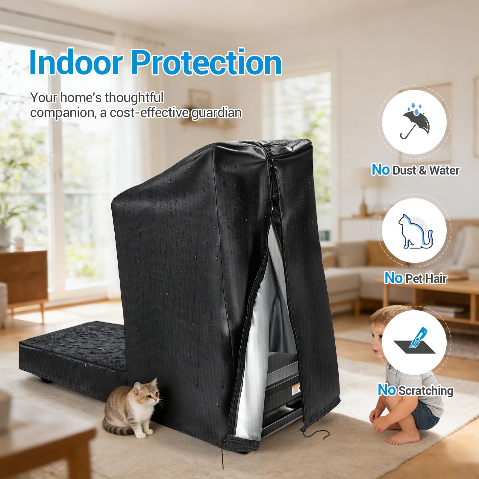 Onlyme Housse de tapis de course imperméable pour tapis de course non pliable avec fermeture éclair et cordon de serrage