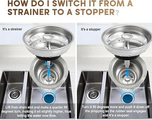 Miniatura 6 de Kuyang Paquete de 2 coladores de fregadero de cocina, repuesto para colador de drenaje estándar de fregadero de cocina (3.25 pulgadas), cuerpo de