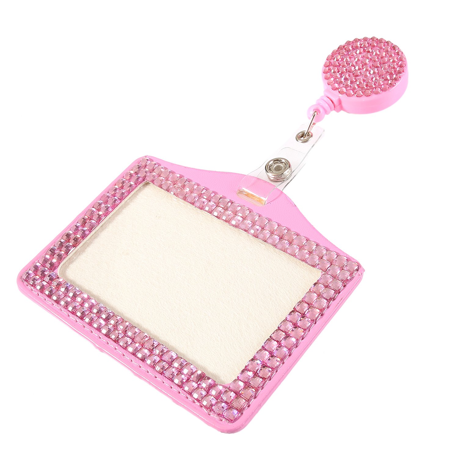 Baby Pink Bling Badge Holder Baby Pink Crystal ID Badge Holder - Bling  Retractable Lanyard With Horizontal Card Holder Crystal Lanyard For ID, image size:1500x1500