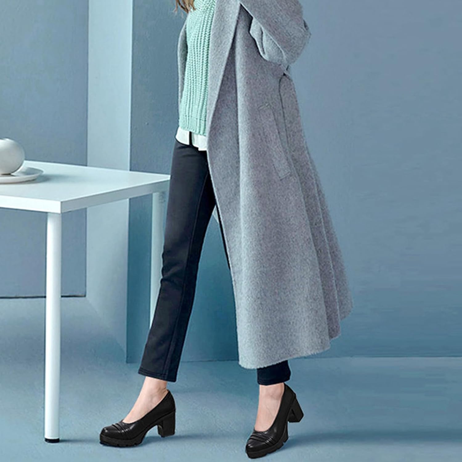 Women's Leather Chunky Block Heel Pumps Classic Round Toe Comfortable Slip On Work Office Dress Shoes Formal Vintage Wedding Shoes - Image 7