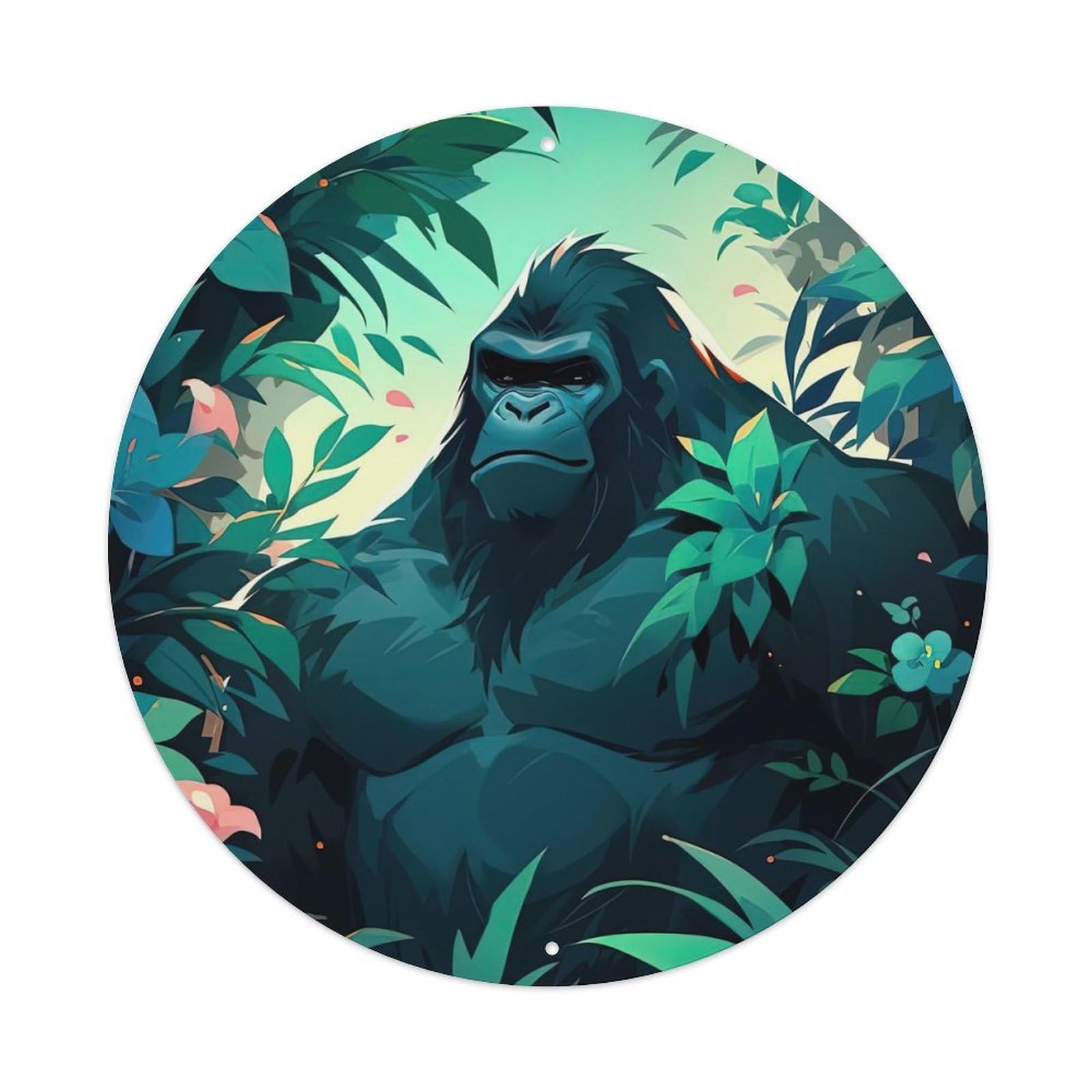 Animal Artwork Chimpanzees in The Woods Vintage Metal Tin Sign Plaque Wall Decor for Cafe, Club, Garden Round Metal Poster 8x8Inch