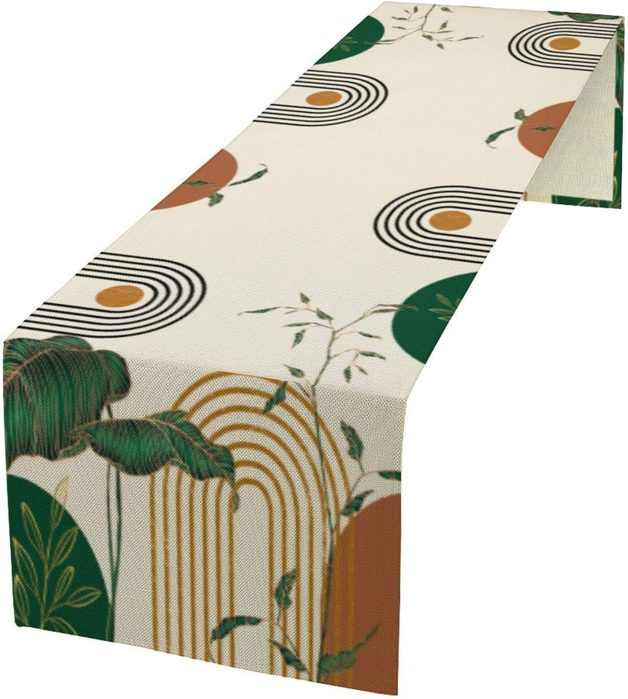 Boho Leaves Table Runner Sage Green Mid Century Modern Abstract Arch Geometric Minimalisted Spring Seasonal Dinner Runner for Farmhouse Kitchen Dining Home Holiday Party 13x120in