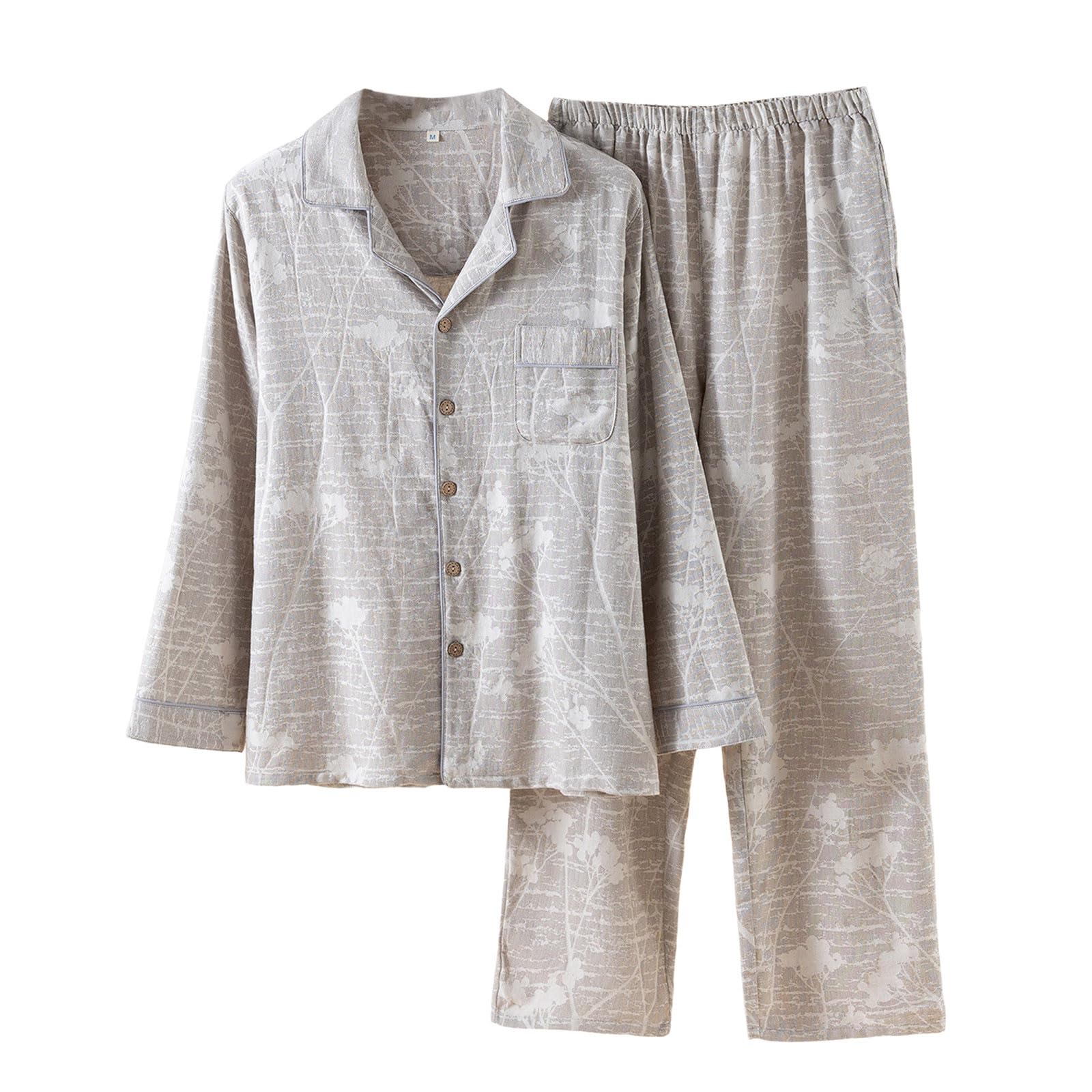 Completo Pigiama Uomo Cotone Lino Leggero Casual | Pigiama Uomo Cotone Lino Leggero, Tessuto Fresco e Naturale, Stile Casual per Casa e Tempo Libero