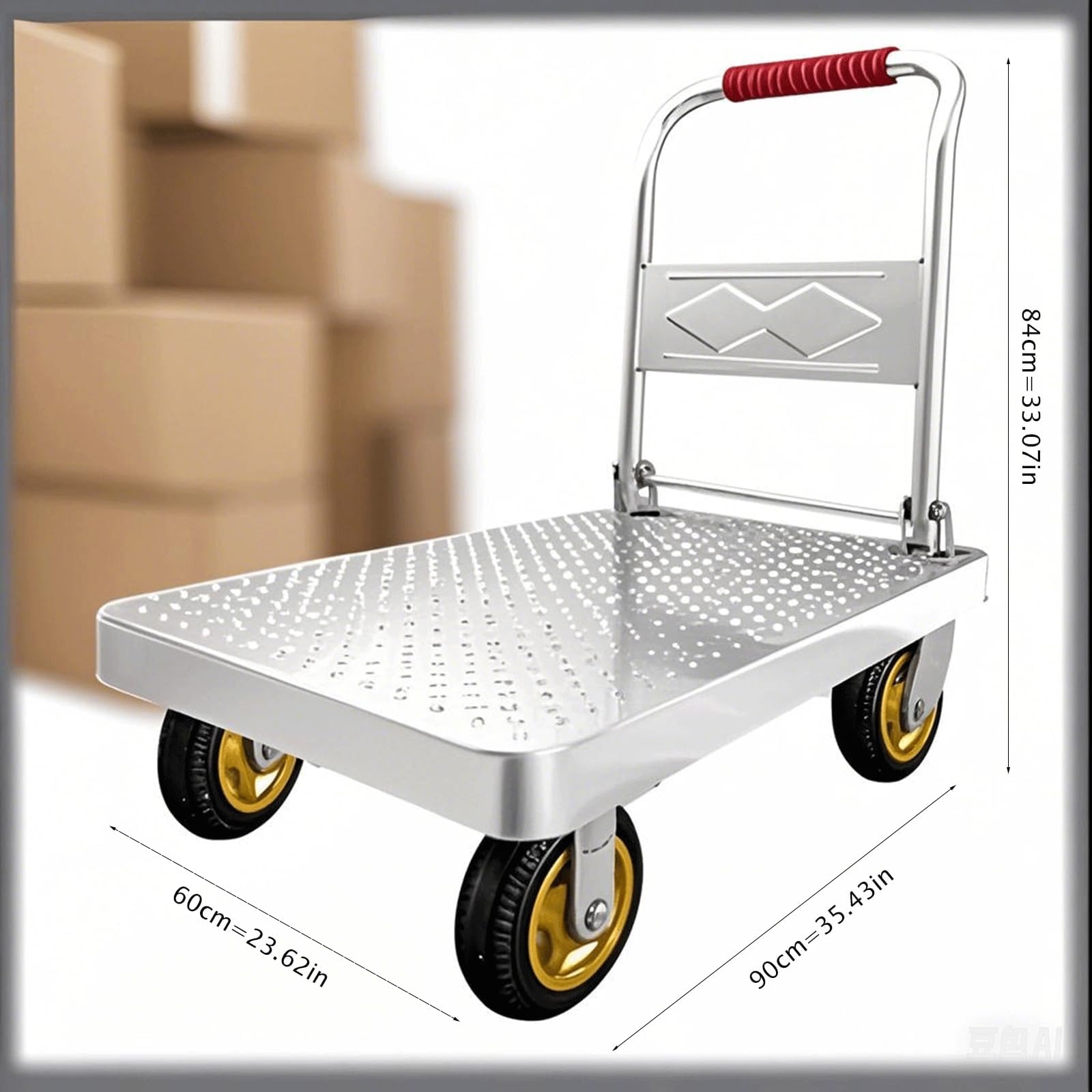 Faltbare Flachbett-Handkarre, 150 kg, mit leisen 360°-Rädern, ideal für Heimbüro, Umzug und Transport (90 x 60 cm)