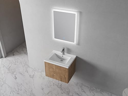 Miniatura 5 de HomSof Tocador de baño independiente con lavabo de resina 24 pulgadas roble sintético