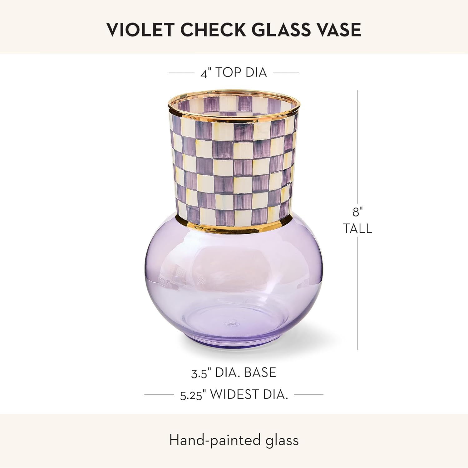 MACKENZIE-CHILDS Glass Vase, Unique Flower Vase Decor, Purple-and-White Violet Check
