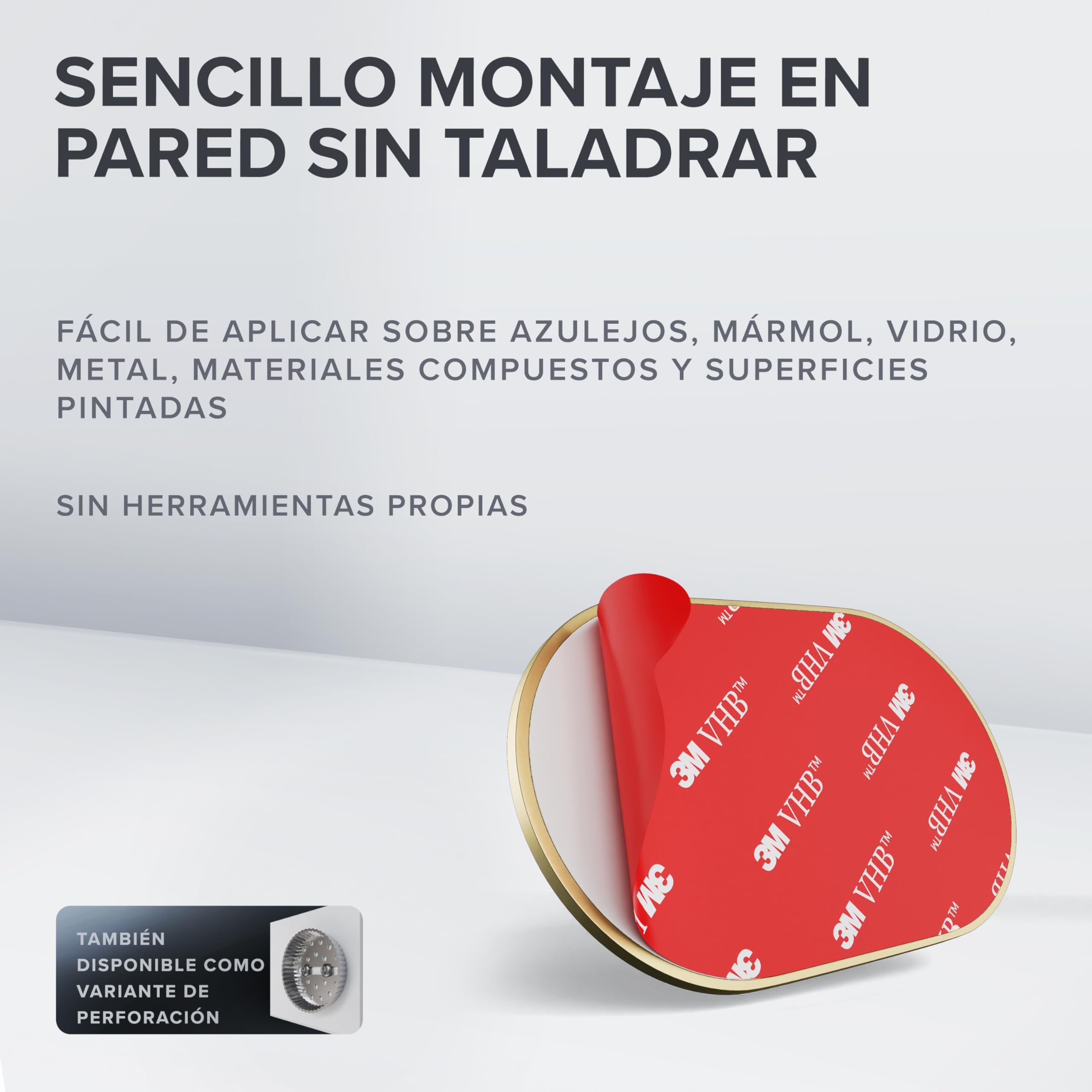 ovimar Escoba de WC Erviksanden | oro | soporte de pared sin perforaciones | escobilla de WC de silicona | escobilla de WC con función de ventilación | para pegar | en acero inoxidable | cabezal para