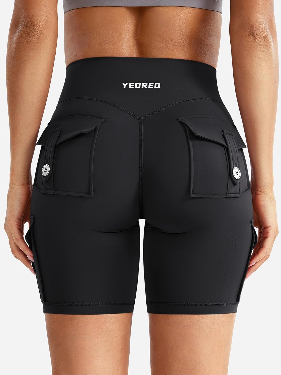 YEOREO CoreFlex Women Workout Biker Shorts with Cargo Pockets Hidden Scrunch High Waisted 8" Inseam Gym Shorts - Image 5