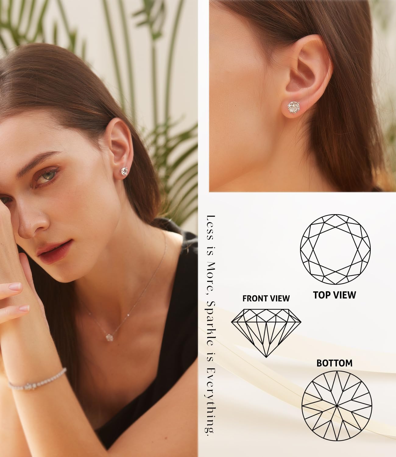 "STUNNING FLAME" Solid 14K Gold Post & Sterling Silver Round Cut Cubic-Zirconia Stud CZ Earrings | Hypoallergenic Jewelry - Image 9