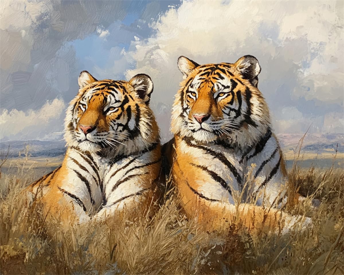 N.lanshan C Diy Tapestry Kits For Adults Two Tigers Animals Diy Latch Hook Rug Making Kits For Beginners Unfinished Rocheting Tapestry Embroidery Arpet 60X90cm