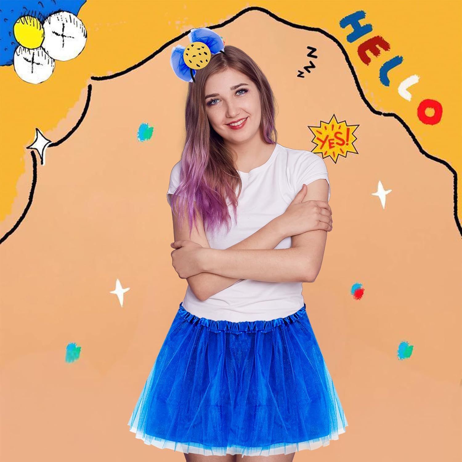 Halloween Blue Costume Accessories Include Skirt Headband and Cookie Stickers for Cosplay - Image 5