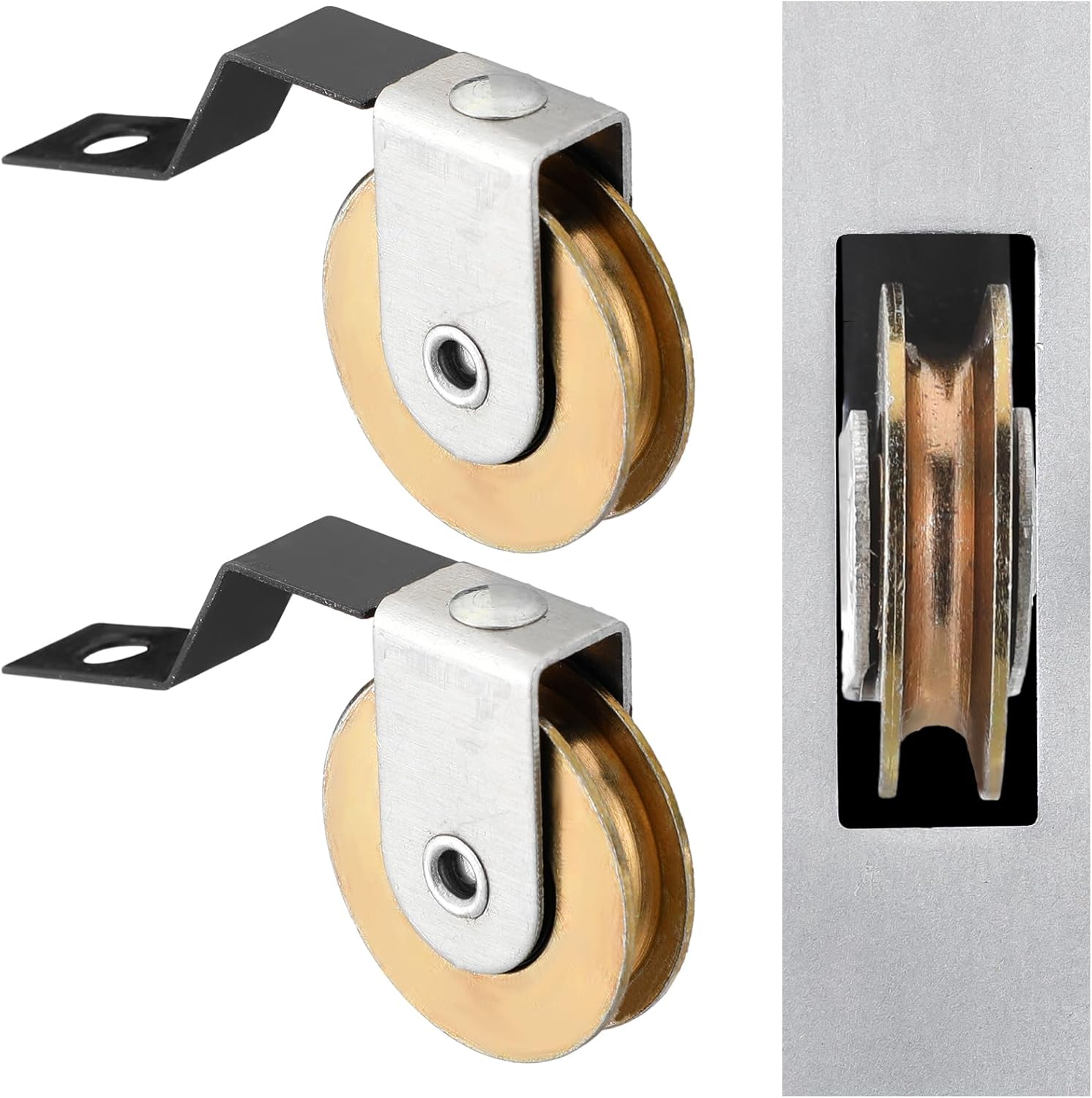 4 Pack 1 Inch Heavy Duty Steel Sliding Screen Door Rollers with 1-3/4 Inch V Style Off-Set Bend Tension Spring and Steel Ball Bearing Smooth-Glide Roller for DIY Repair Screen Door