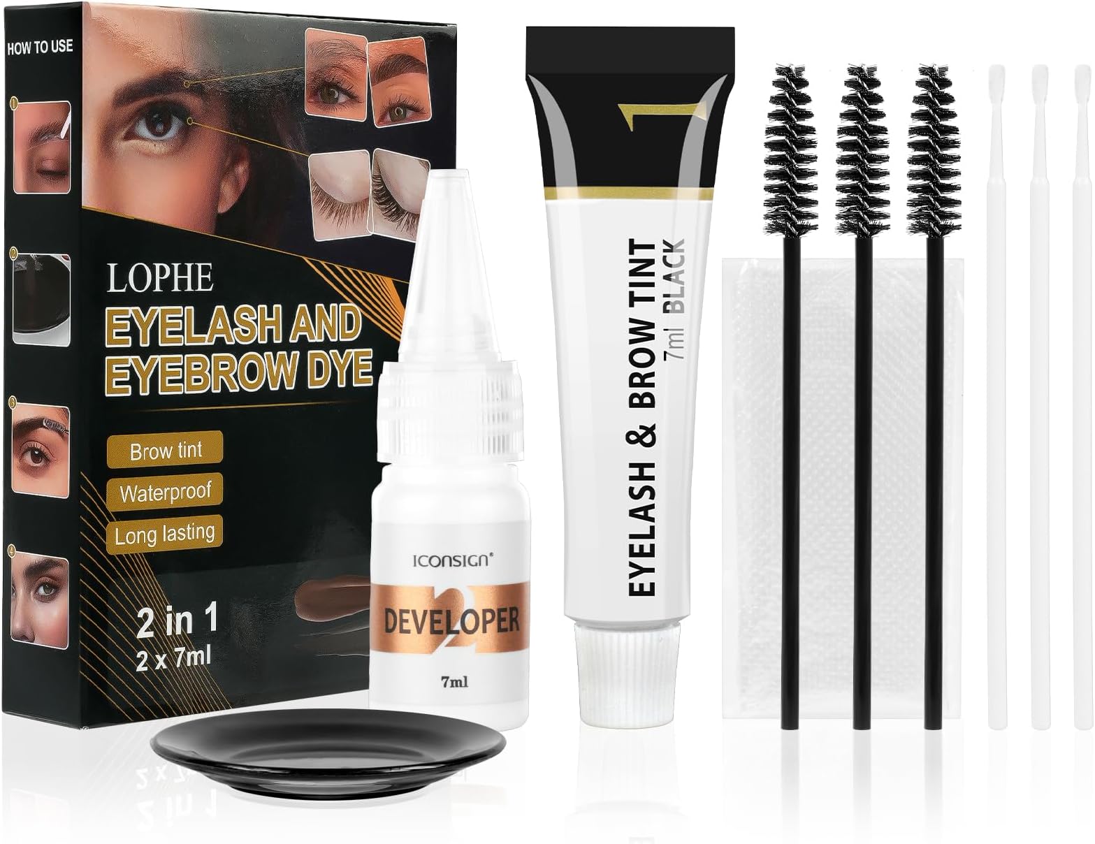 Brow & Lash Dye Kit - Black Eyebrow & Eyelash Tint, Formula with Fibres for Full Brows & Volume Lashes