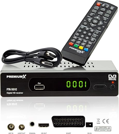Premium X Kabelreceiver DVB-C FTA 531C Digital FullHD SCART HDMI USB Mediaplayer, TV-Receiver Kabel-Fernsehen