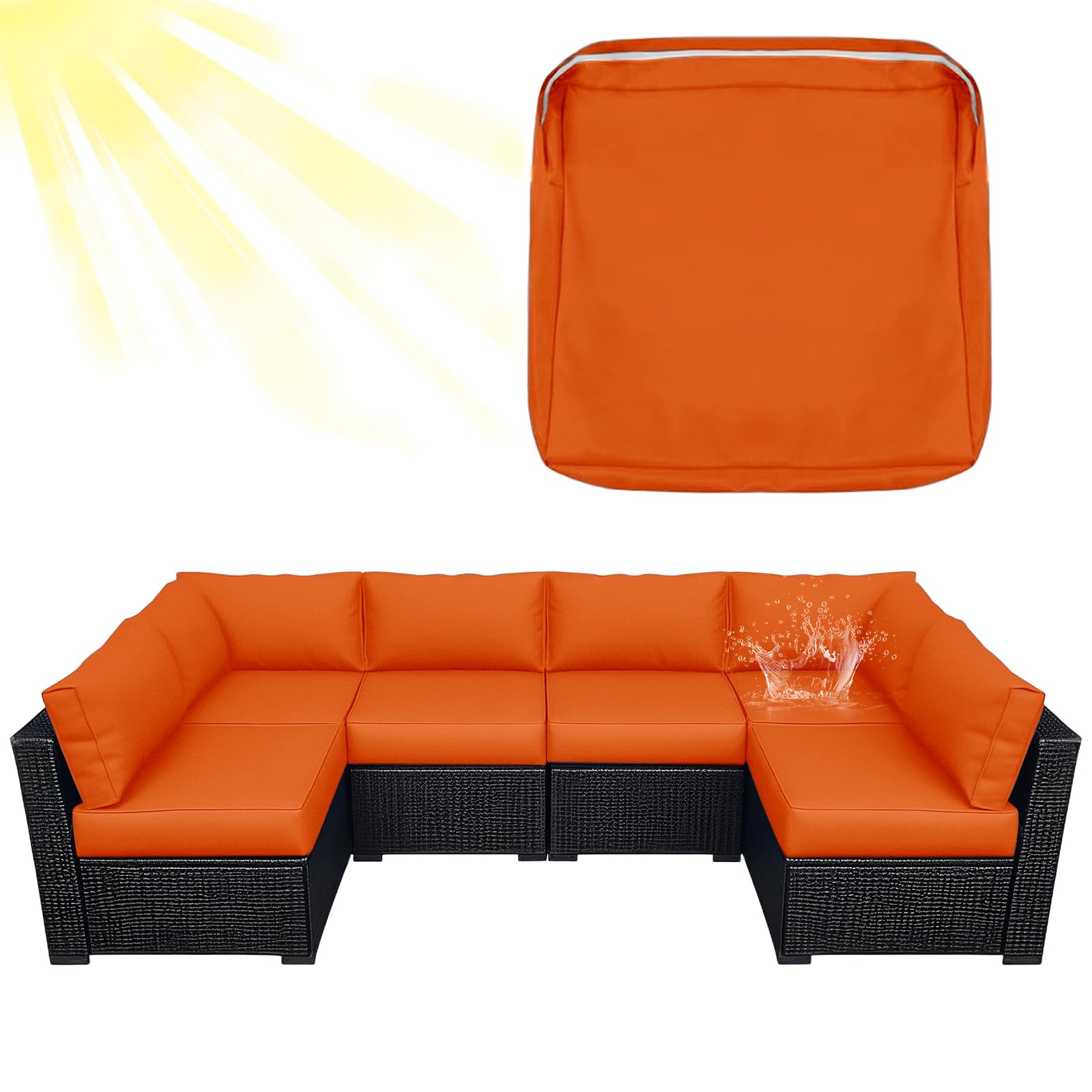 ZYBSLCSY Waterproof Replacement Cushions Slipcover for Outdoor Furniture Protector, Non-Slip Patio Chair Seat Cushion Cover with Zip, Garden Rattan Couch Cover (Orange Yellow,1 piece 33×65×10cm) — image 1
