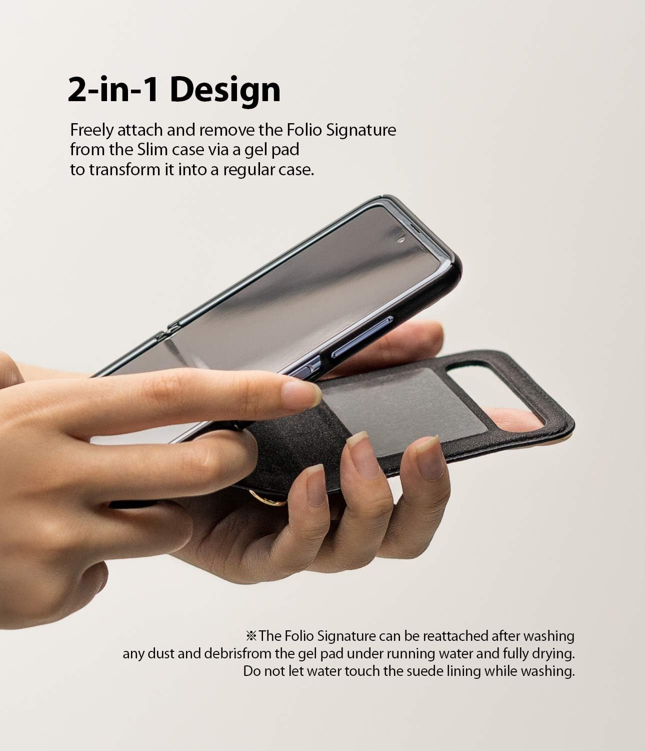 Ringke Folio Signature Designed for Galaxy Z Flip, Genuine Leather Crossbody Case for Galaxy Z Flip 5G - Black