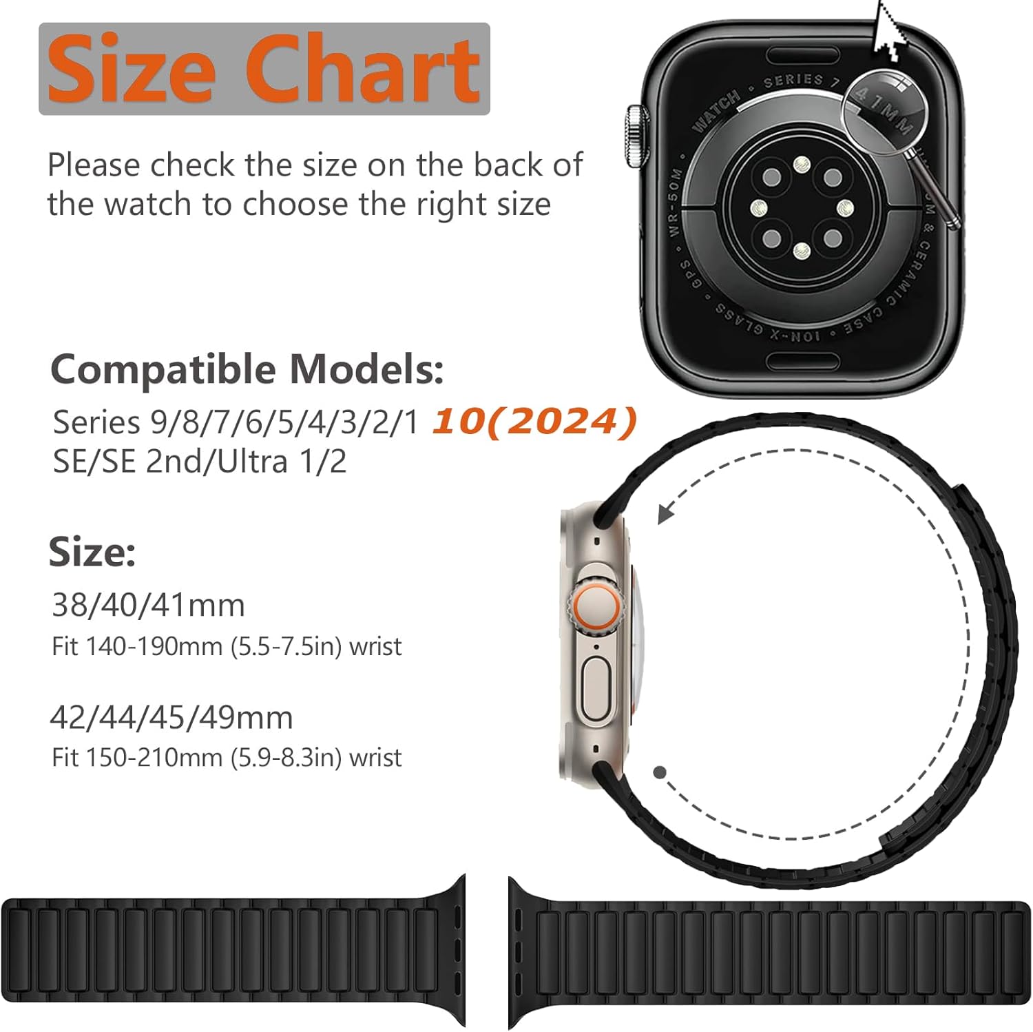 Magnetic Silicone band Compatible with Apple Watch for Men 44mm 45mm 46mm 49mm 42mm 41mm 40mm 38mm Women, Silicone Sport Strong Magnet Strap for iWatch Series 11 Ultra 3 Ultra 2 Se 10 9 8 7 6 5 4 1 - Image 4