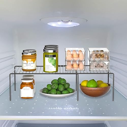 Miniatura 2 de GEDLIRE Juego de 2 organizadores de estantes expandibles para gabinetes de cocina, estantes de almacenamiento ajustables de alambre de metal,