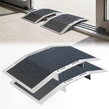 Pack of 2 12" L1.6" H Bridge Threshold Ramps for Doorways | Fits 2.85.1" Wide Thresholds with Adjustable Support Bars