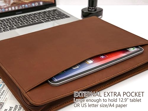 Miniatura 6 de Cartera de cuero de negocios, hecha a mano, de cuero de grano completo, carpeta de documentos ejecutiva con cremallera para hombres y mujeres, funda