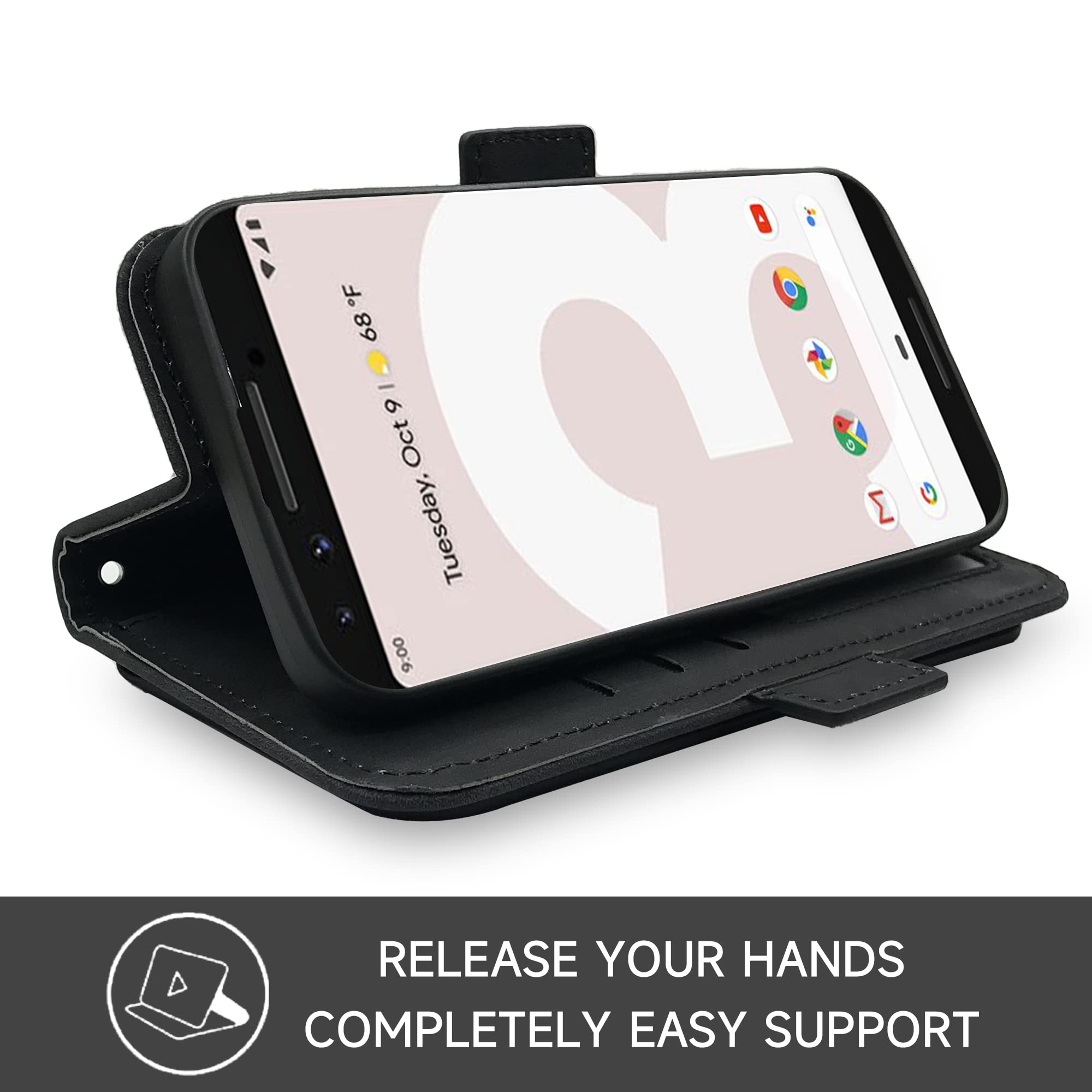 ELISORLI Custodia A Portafoglio Con Cordino Da Polso Per Google Pixel 3a - Pelle PU Con Supporto E Slot Tessere, Flip Cover Con Porta Banconote E Finestra Foto - 4