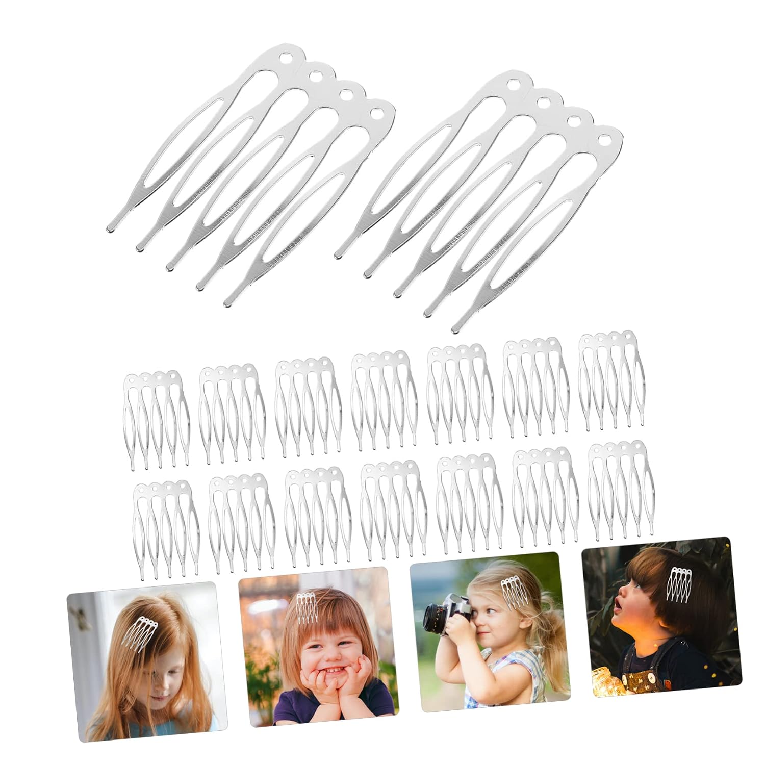 WOONEKY 3sets Bride Wedding Hair Pieces Metal Hair Clips French Side Combs 5 Tooth Decorative Combs Accessories 50pcs*3