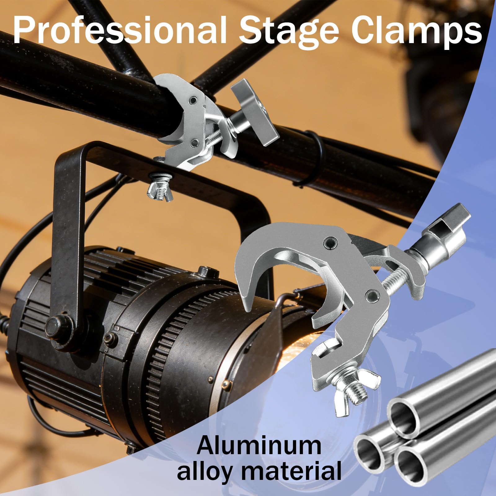Équipement et accessoires d'éclairage de scène, Pinces en C en aluminium pour échafaudages, durables et réglables, 40-52 mm, avec une portée de 150 kg/330 lb (Lot de 4)