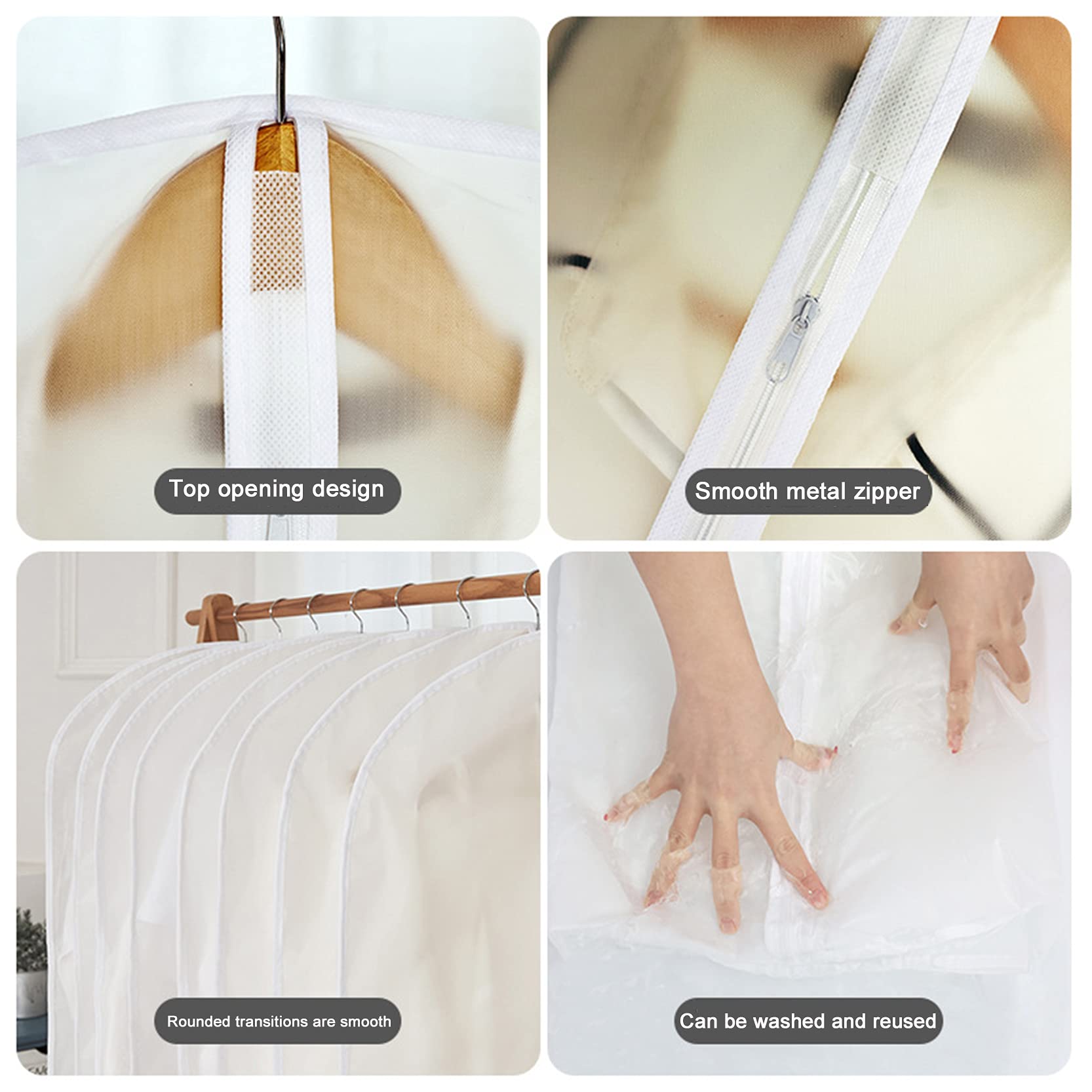 Fundas para Ropa Fundas para Trajes para Colgar Almacenamiento, Paquete de 12 Fundas para Ropa con Cremallera A Prueba de Polvo, Antiarrugas, Bolsas para Ropa Translúcidas, Lavables, Reutilizable