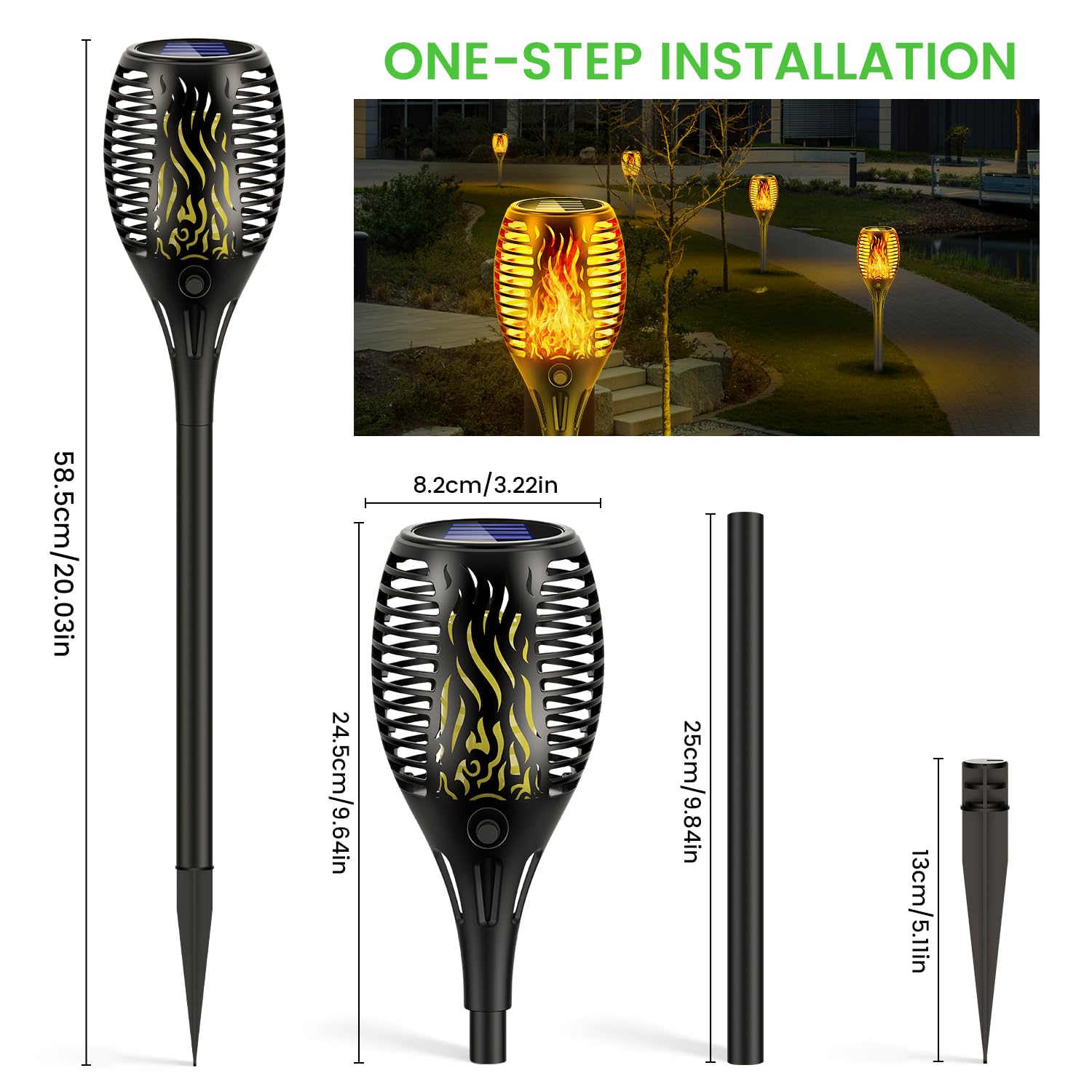 Lampade solari per giardino esterno con effetto di fiamma realistico, lampada solare impermeabile IP65, 33 LED. Ideale per sentieri, terrazze, campeggio e decorazione, 4 pezzi