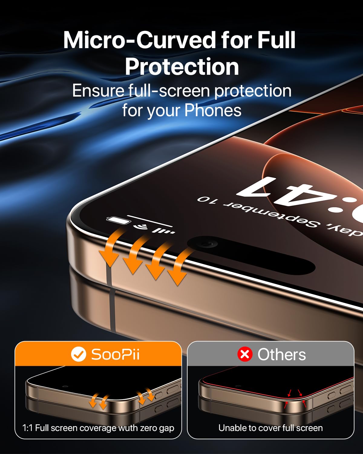 SooPii Pellicola protettiva in vetro temperato per iPhone 16Pro, facile da installare, protezione militare, protezione completa Fit Bubble Free Protection per Apple 16Pro 6,3 pollici (confezione da 2)