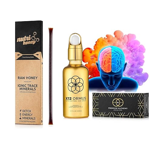 Ormus - Concentrado monoatómico de oro (12 de alta potencia), 1.7 onzas líquidas (1.7 fl oz) y palitos de miel Shilajit, resina natural Shilajit