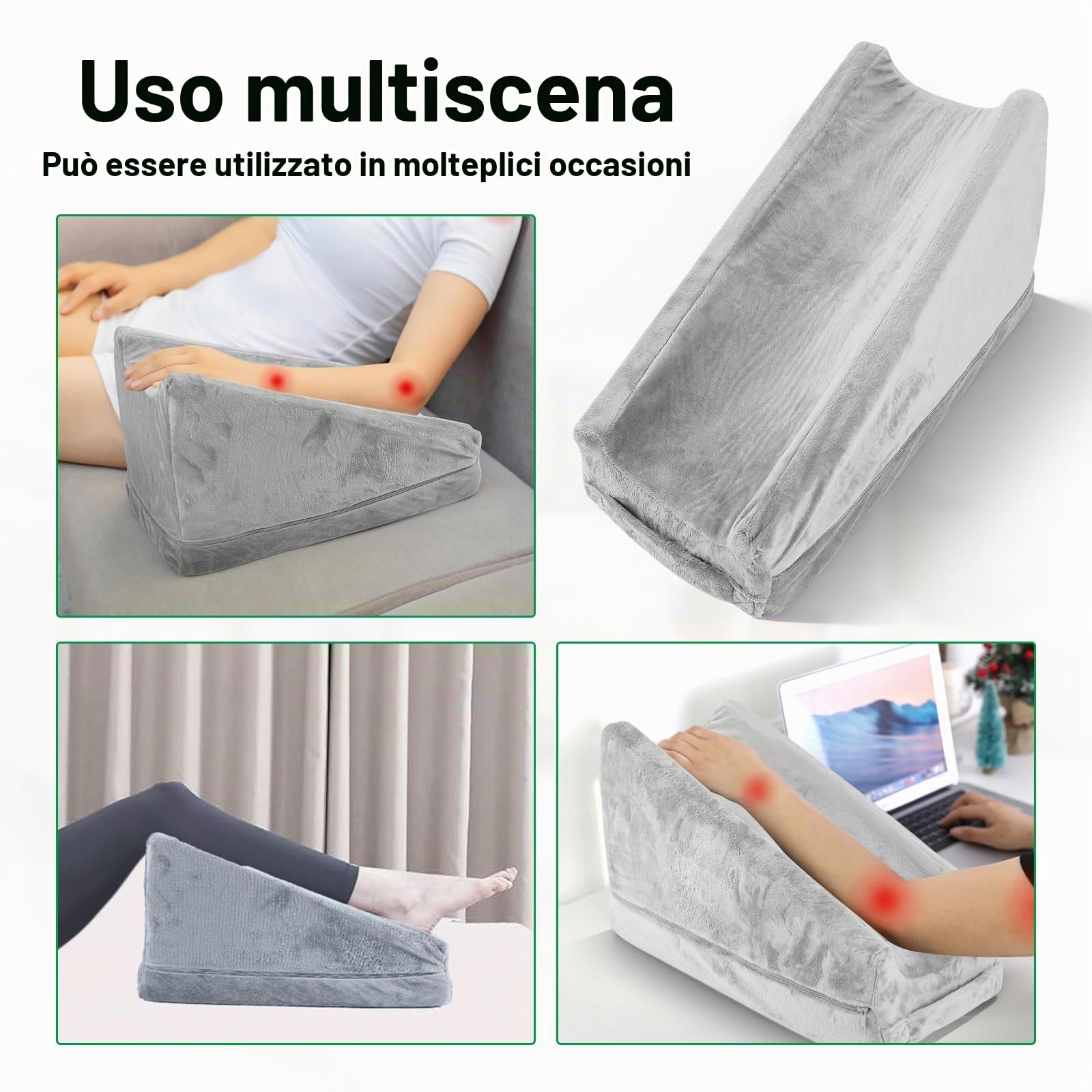 Cuscino per sollevamento gambe, cuscino a cuneo, cuscino per sollevamento braccia in spugna, supporto per gambe con copertura rimovibile per ginocchia e braccia dritte, allevia gonfiore e