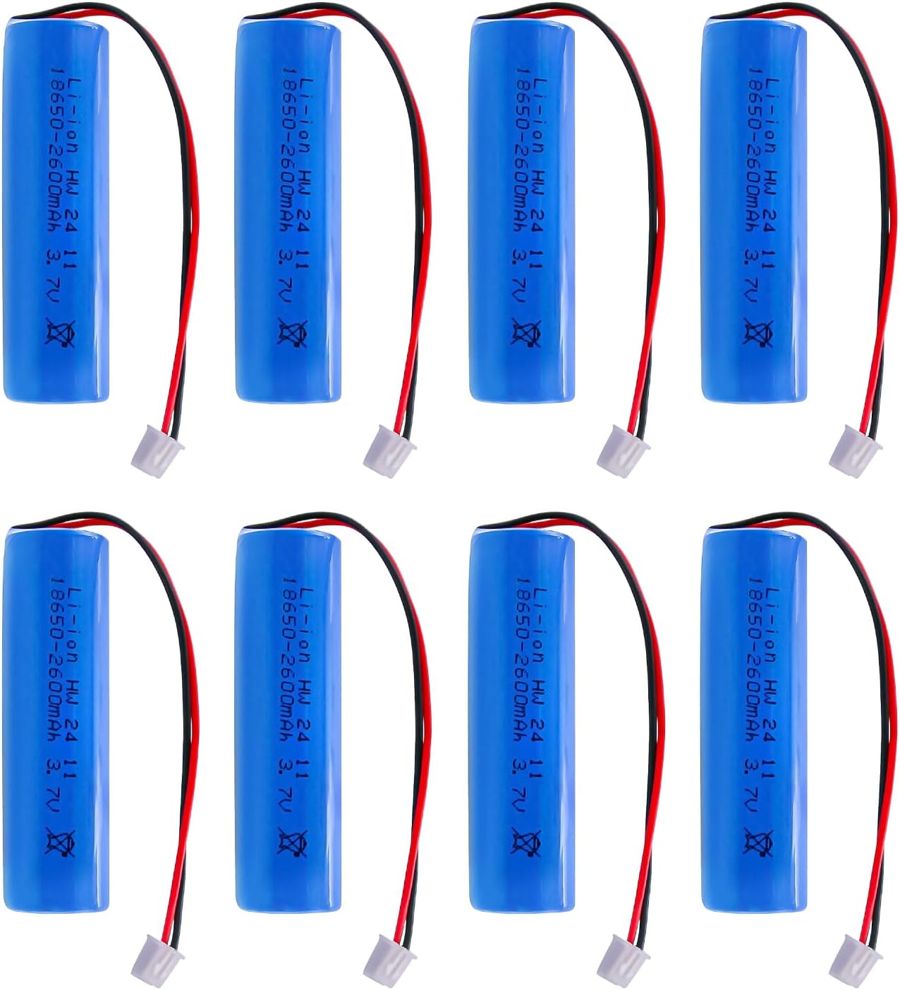 3.7V 2600mAh High-Performance Rechargeable Battery with XH 2.54 Connector for Flashlights, DIY Battery Pack, Electric Toys, Solar Light and More S0813(XH, 8 Pack)