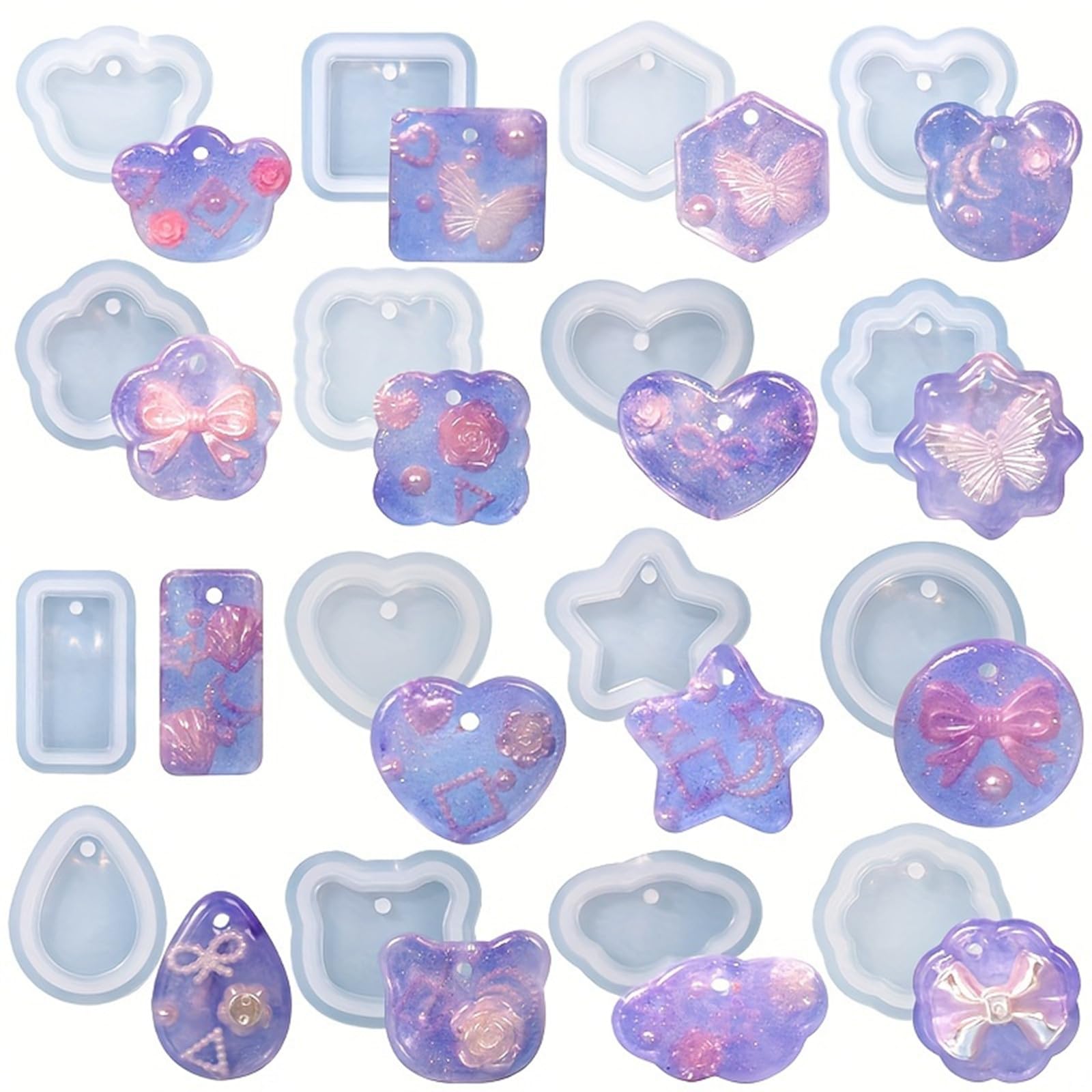 16Pcs Silicone Resin Molds Set, Resin Casting Mould DIY Crystal Molds Geometric Pendant Silicone Mold Jewelry Molds Resin Molds Keychain