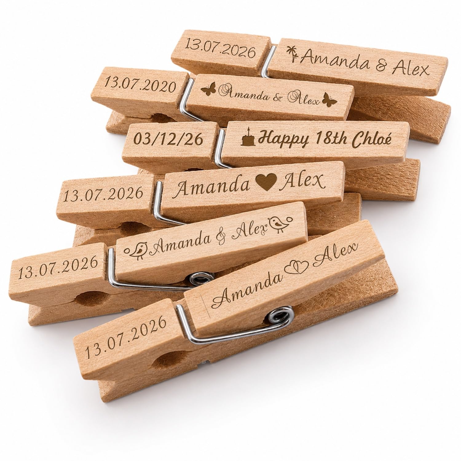 20pcs Custom Engraved Wooden Clothespins, Personalized Name Plates For Weddings, Classroom Clips, Party Favors & Photo Wall Display