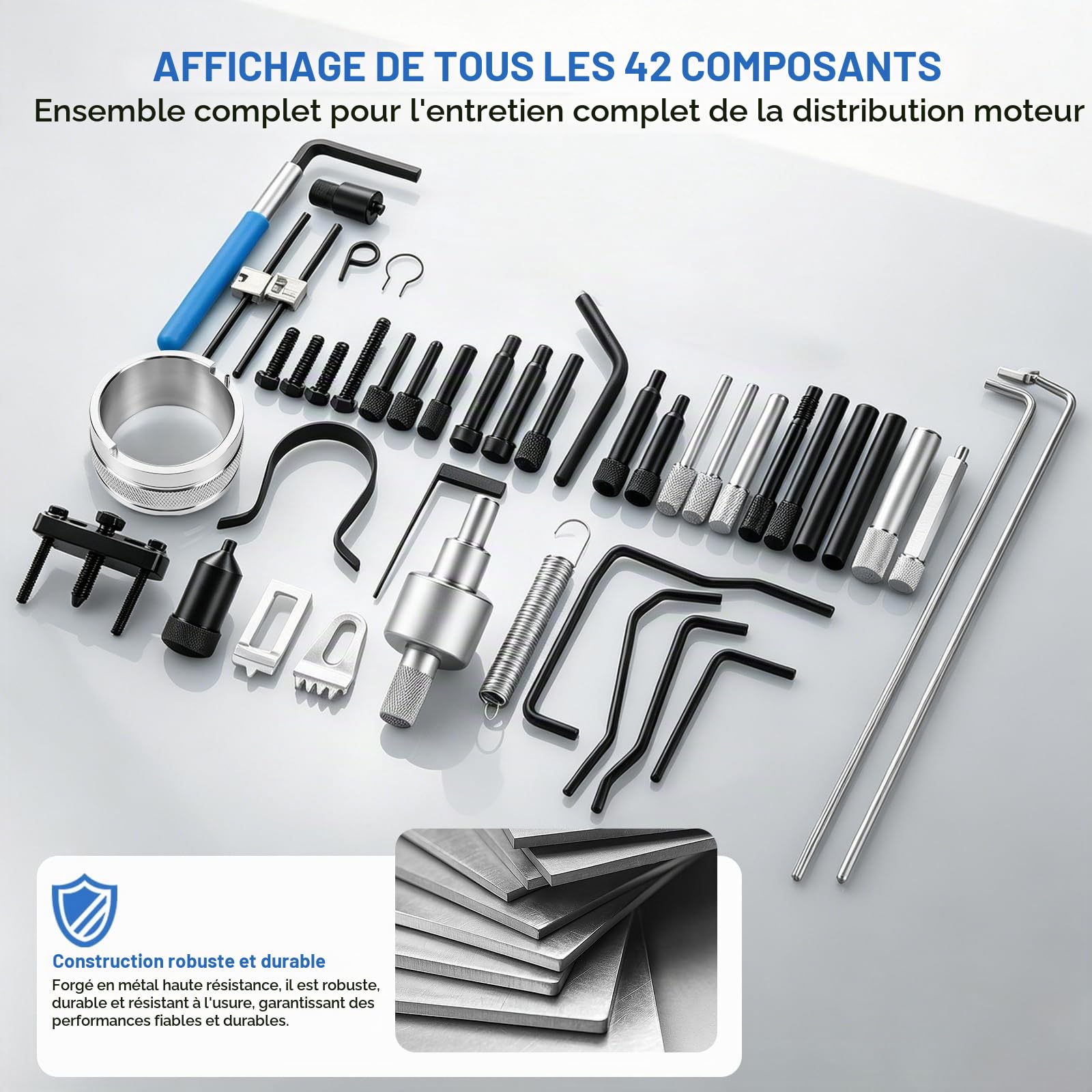 EXLECO 42 Pièces Outil de Calage de Distribution et Réglage d'arbre à Cames pour Moteur Essence Peugeot Citroën EW Série 16V, Outil pour Chaîne et Courroie de Distribution