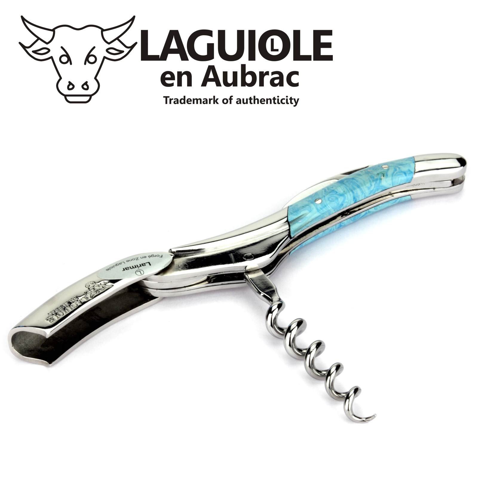 Laguiole en Aubrac Kellnermesser Larimar blau Edelstahl glänzend SOM99PWI Sommelierbesteck