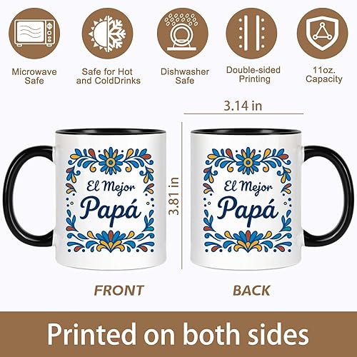 Miniatura 2 de Breezy Valley Juego de tazas de café de El Mejor Papá y La Mejor Mamá - Regalos de diseño floral para padres - Tazas de 11 onzas para mamá y papá