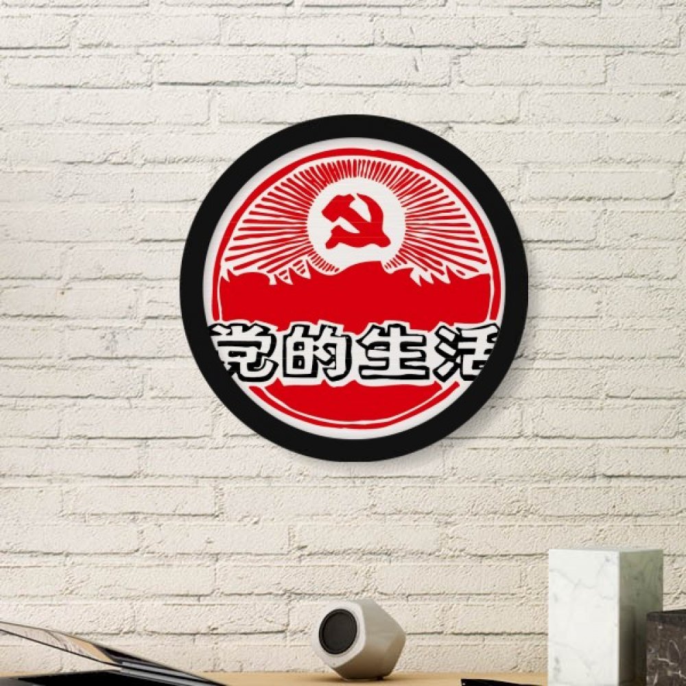 Peinture d'art chinois rouge en cadre bois rond pour salon stylé