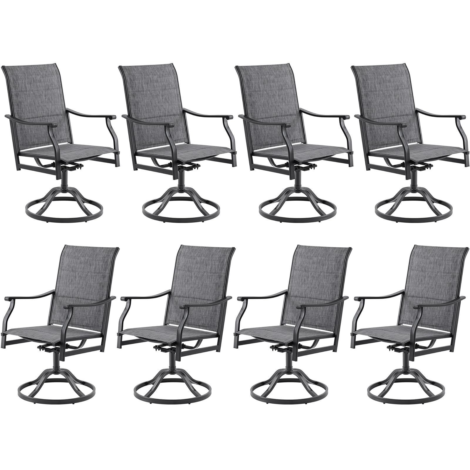 Soohow Swivel Outdoor Dining Chairs Set of 8, Patio Swivel Dining Chair with Textilene Fabric, Outdoor Metal Armchair All Weather Resistant, Ergonomic